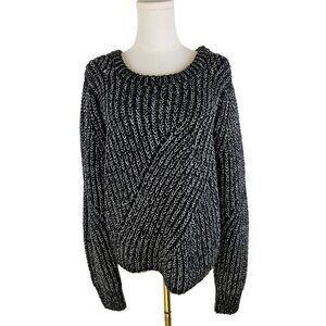 John + Jenn Sweater Medium Black & White Knit Designer Chevron Pattern Ribbed